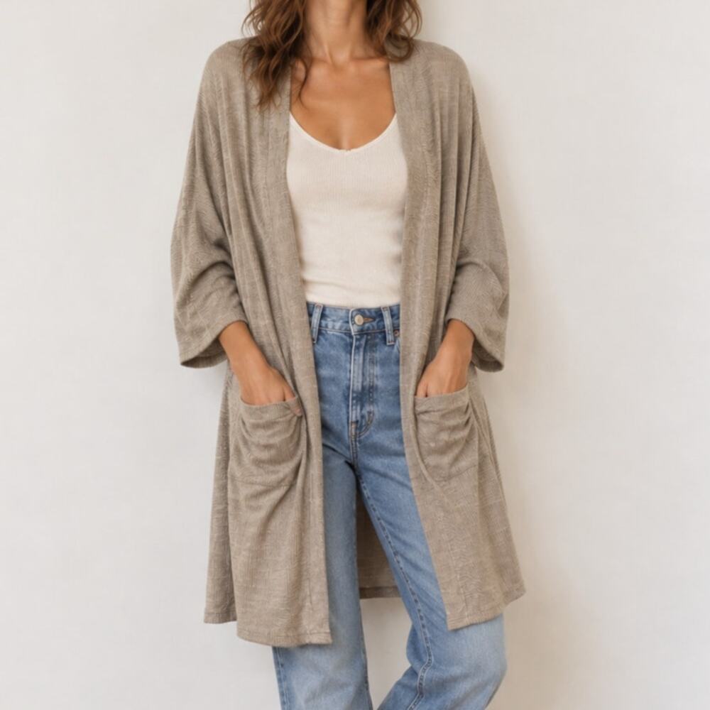 DONNI Oversized Ribbed Cardigan Duster Gray OS One Size Pockets
